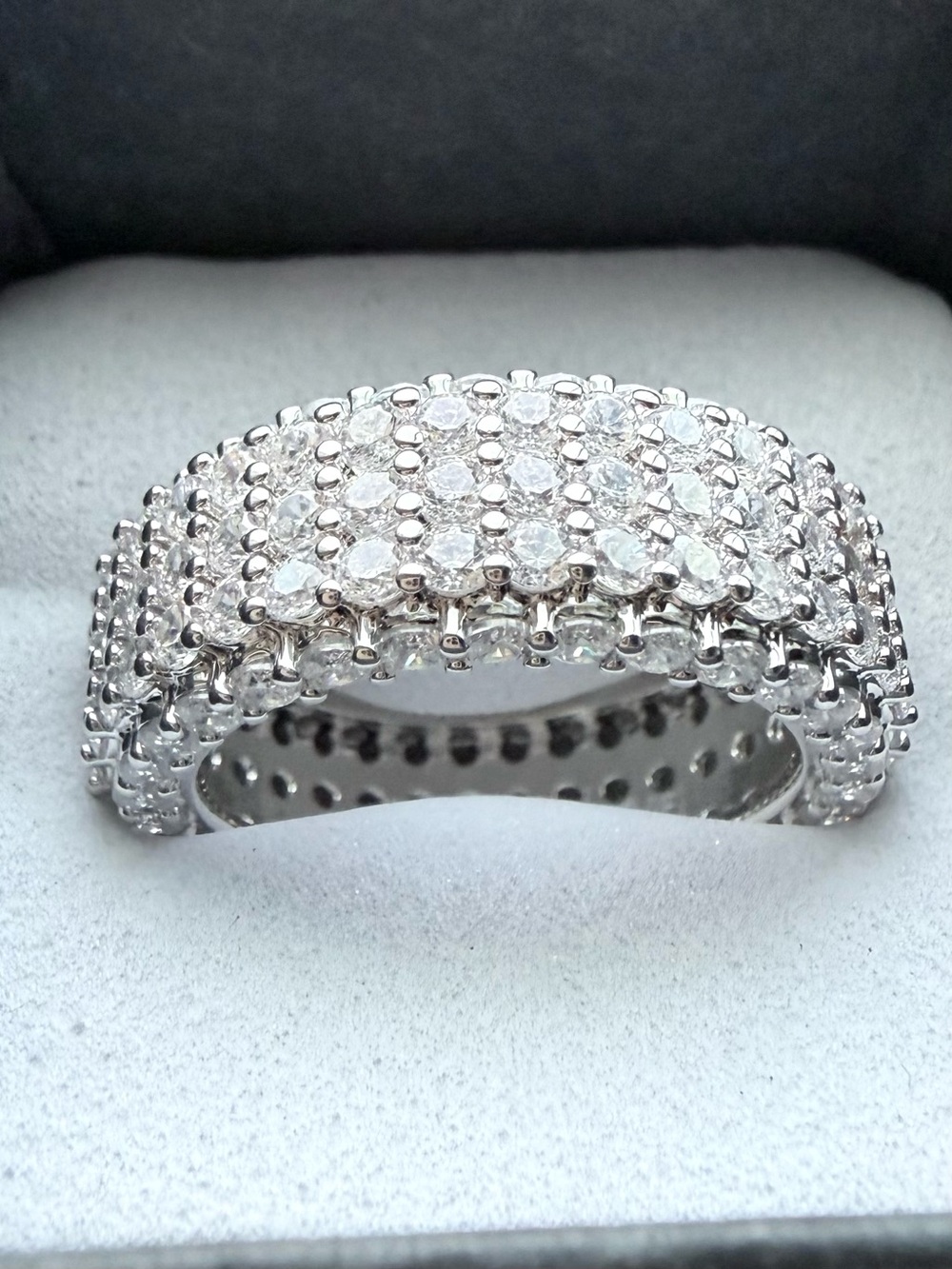 NEW! 14k White Gold Plated Pavé Cubic Zirconia Wide Band Statement Ring - size 8